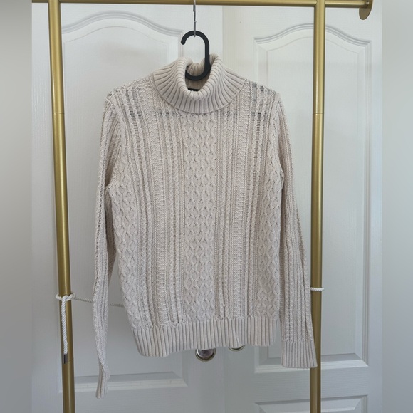 JEANNE PIERRE Cream Cable Knit Turtleneck Sweater - Picture 1 of 5